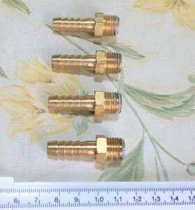 4個セット 中古品 ホースニップル タケノコニップル⑮ 黄銅製 真鍮製 ホース口外径9mm オネジ 2分 ♯2 　8A ( PT 1/4 )
