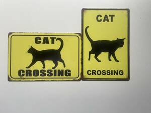 ブリキ看板 20×30㎝ 猫 ねこ CAT 2枚セット CAT CROSSING キャットクロッシング アメリカンガレージ アンティーク インテリア 新品 P-0035