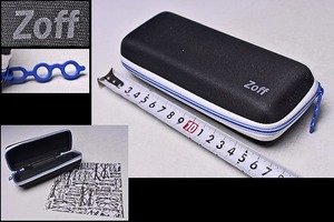 Zoff ★ ゾフ ★ メガネケース ★ 眼鏡ケース ★ 黒 チャックブルー ★ 中古 ★ 眼鏡入れ ★