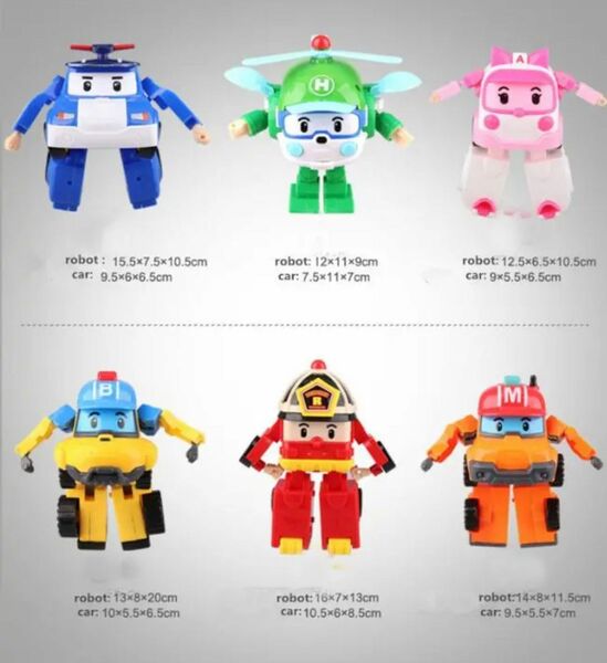 新品　大人気アニメ　ロボカーポリー　6台セット　変身変形ロボット　ミニカー