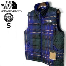 1円～!売切!【正規新品】THE NORTH FACE◆PRINTED ROXBOROUGH LUXE DOWN VEST ダウンベスト US限定 ロゴ刺繍(S)青 緑 チェック柄 190122-83_画像1