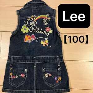 【Lee】美品　100 デニム　ワンピース　スカート　きのこ　刺繍 ジャンパースカート　子供服