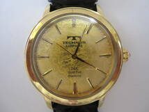 【YT-B34-58】TECHNOS/テクノス 24K Gold Foil Diamond 3針QZ T-1031 稼働品_画像2