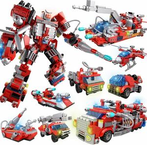 クリスマスプレゼント積み木 ブロック 玩具 ロボット 消防車ヘリコプター