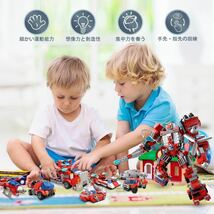 お誕生日プレゼント積み木 ブロック 玩具 ロボット 消防車ヘリコプター 赤 レッド 男の子 おもちゃ 変身_画像6
