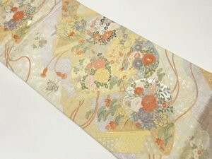 ys6857016; 宗sou 巻物に花車・雉・草花模様織出し袋帯【着】