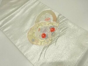 ys6863648; 宗sou 波に草花模様刺繍名古屋帯【リサイクル】【着】