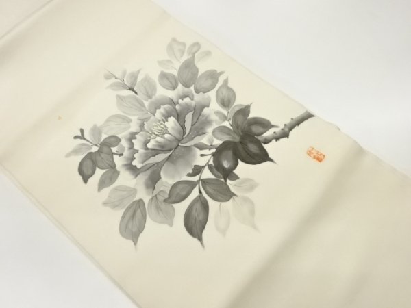 ys6875268; Sou Artist's work Shiose hand-painted peony pattern Nagoya obi [wearing], band, Nagoya Obi, Ready-made