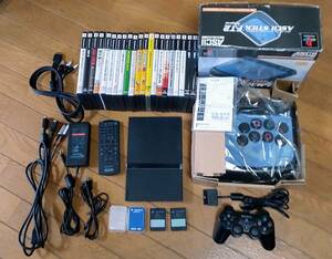 PS2 本体 一式 セット SCPH-70000 薄型 動作品 プレステ2 ブラック ゲーム D端子 PlayStation2 アスキー コントローラー 箱付き 説明書