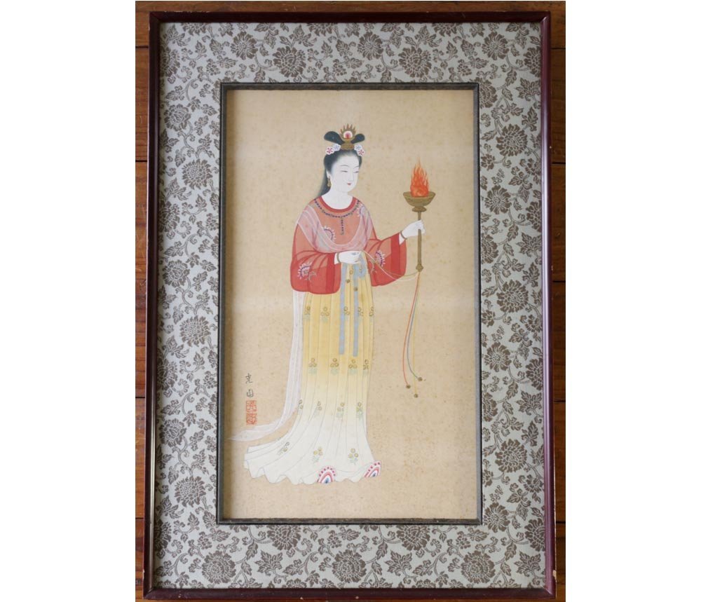 Sato Koen (Professeur : Uemura Shōen, Kikuchi Keigetsu) Bijinga (Portrait d'une belle femme) Peinture sur soie, coloré, Peinture japonaise [G321], Peinture, Peinture japonaise, personne, Bodhisattva