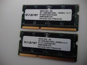 合計16GB（8GB×2枚)　PC3L-12800S　SunEast　自社製無印チップ　シリアル飛び番　片方背面シール　送料無料　「管⑮旭」　