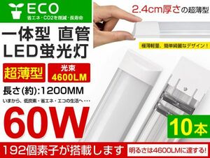 即納 10本セット LED直管蛍光灯 一体型超薄 36W 60W相当 蛍光灯 6000K（昼光色）4600LM 180度広角照射 1年保証 AC85-265V 送料無料 D15