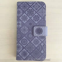 iPhone 7 8 SE (第2世代/第3世代) SE2 SE3 ケース スマホ 手帳型 カードケース パープル 紫 エスニック風 曼荼羅模様 アイフォン_画像1
