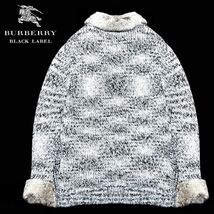 美品 バーバリーブラックレーベル ノバチェック ホース刺繍 ラビットファー 伊製羊毛 ニットジャケット 3/L ブルゾン BURBERRY BLACK LABEL_画像4