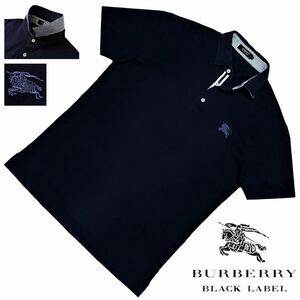  rare XL ultimate beautiful goods COOLMAX made in Japan Burberry Black Label BI G Horse embroidery plume stripe deer. . polo-shirt 4/LL BURBERRY BLACK LABEL