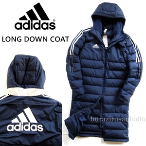 メンズ M◆未使用 定価22,000円 アディダス adidas DOWN ダウンコート 3ストライプ WIND RDY 防風 除湿 撥水加工 ネイビーブルー