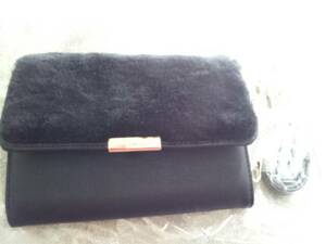 * free shipping * fake fur flap wallet pochette ( color black ) new goods unused goods 