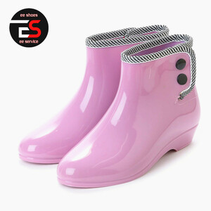 * new goods *[15031_PINK_LL] woman Schott rain boots Wedge sole put on footwear . button attaching rain. going out kospa eminent 