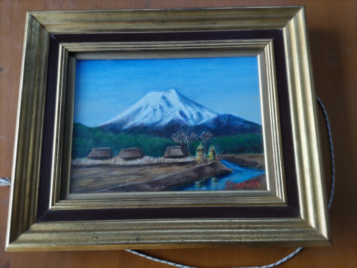 油絵 絵画 富士山, 絵画, 油彩, 自然, 風景画