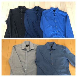 【中古】H&M シャツ ５枚セット　黒、紺、ブルーなど　Sサイズ　まとめて