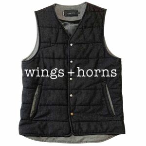 wings+horns 中綿ウールベスト カシミアウーステッドフラノ素材/機能中綿プリマロフト/インナーダウン/ロンハーマン/RHC取扱/S/M相当