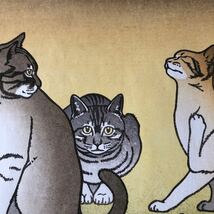 C【真作保証】吉田司　七匹の猫　yoshida tsukasa seven cats 木版画　直筆サイン入り　創作版画　吉田博御令孫 woodblock print_画像8