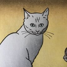 C【真作保証】吉田司　七匹の猫　yoshida tsukasa seven cats 木版画　直筆サイン入り　創作版画　吉田博御令孫 woodblock print_画像7