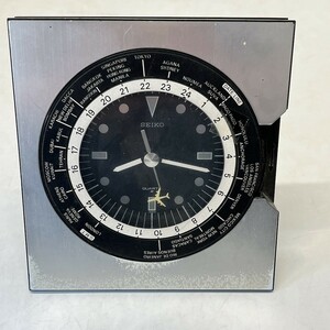 服部時計店 SEIKO セイコー 電池式クオーツ時計 QZ335D 世界時計 ワールドクロック 置き時計 櫻D1205-22