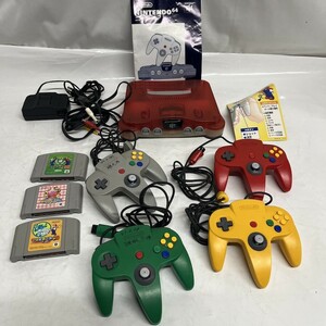 任天堂 NINTENDO 64 クリアレッド 本体 コントローラー 星のカービィ マリオゴルフ マリオテニス まとめてセット 角D1205-44