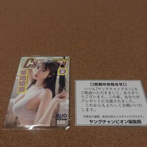 【未使用】菊地姫奈 別冊ヤングチャンピオン クオカード 非売品 当選通知書付き