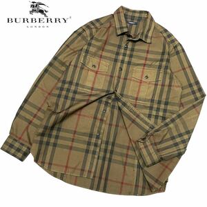 正規品 Burberry London バーバリー ロンドン BBW78-232-54 ノバチェック 長袖 コットン ドレスshirt ポケット シャツ L ブラウン メンズ