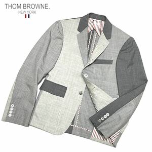 新品保管品 国内正規品 THOM BROWNE トムブラウン 3B ファンミックス ウール テーラードジャケット 裏地 マルチストライプ 00 グレー系