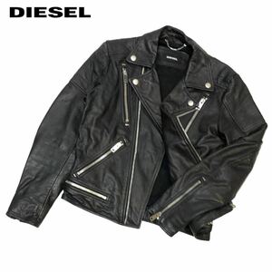 国内正規品DIESEL ディーゼル カーフレザー DOUBLE RIDERS ダブル ライダース 革ジャン バイカー ジャケット S ブラック メンズ