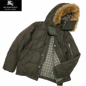 正規品 BURBERRY BLACK LABEL バーバリー ブラックレーベル D1F21-220-76 2way ダウンジャケット 切り替え ベスト ラクーンファー LL