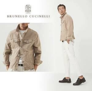 K98★未使用★22SS★極上デニムブルゾン ブルネロクチネリ BRUNELLO CUCINELLI ベージュ キャメル ライトブラウン デニムジャケット