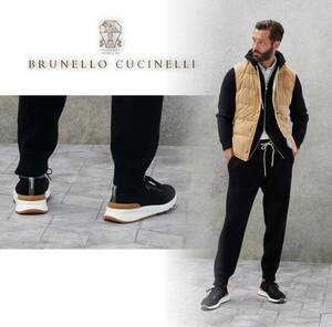 L15★22-23AW★極上ニットランニングシューズ ブルネロクチネリ BRUNELLO CUCINELLI ブラック スニーカー コットン ベージュ ホワイト