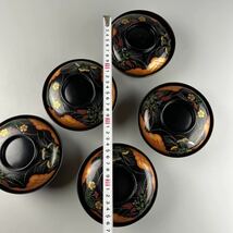 蒔絵 金蒔絵 吸物椀 蓋物 漆器 漆塗 5客 まとめて 当時物 黒漆 煮物碗 茶懐石 細密 検 茶碗 煎茶道具 輪島塗 茶道具 _画像10