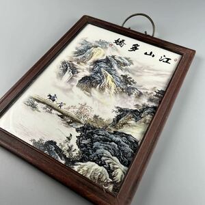 中国 粉彩 陶板 額 中国美術 色絵 陶器 陶板 額 骨董品 美術品 古美術 時代品 古玩