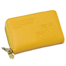 新品 フクロウ 財布 レザー 二つ折り ファスナー イエロー 縁起 未使用 黄色 福財布 合皮_画像1