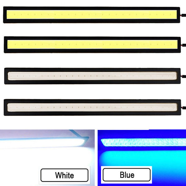 ◆ LED デイライト バーライト 12V COB 全面発光 (ホワイト 2本 ＆ ブルー 2本) ◆ 17㎝ 両面テープ付き 防水 ◆ ４本セット ◆