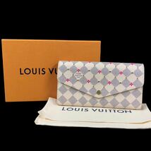 LOUIS VUITTON ルイヴィトン N45296 ポルトフォイユ・サラ ダミエ アズールキャンバス 長財布 フューシャピンク_画像1