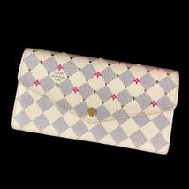 LOUIS VUITTON ルイヴィトン N45296 ポルトフォイユ・サラ ダミエ アズールキャンバス 長財布 フューシャピンク_画像2