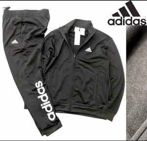 ◎004新品【メンズ2XL】黒ブラック adidas アディダス 上下セット ジャージ パンツ セットアップ ロゴ オールシーズン 裏トリコット起毛 