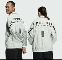 △新品【メンズXL】ライトグリーン adidas アディダス ゴルフにオススメ 背面BIGロゴ スリーストライプス ウーブンジャケット_画像5