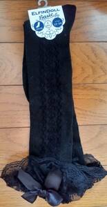 靴下　ハイソックス　ガールズ　女の子　黒　ブラック　レース　リボン　22〜24cm　卒業式　入学式　発表会などにも　　未使用　タグ