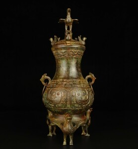 ▽鴻▽ 西周 青銅製 立鳥瓶 置物 古賞物 中国古玩 中国古美術