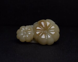 ▽鴻▽ 和田玉製 細密彫 蓮蓮如意 置物 古賞物 中国古玩 中国古美術