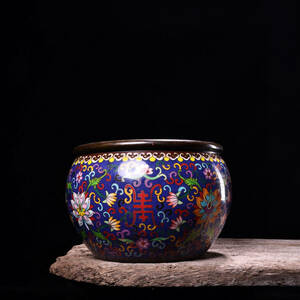 ▽鴻▽ 銅製 景泰藍 琺瑯彩 大缸 置物 古賞物 中国古玩 中国古美術
