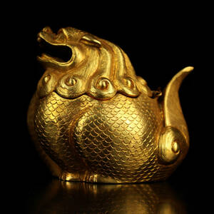 ▽鴻▽ 銅製 塗金 望天獣熏香炉 置物 古賞物 中国古玩 中国古美術