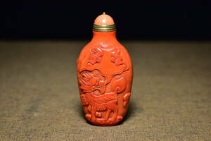 ▽鴻▽ 琉璃製 細密彫 神獣紋 鼻煙壺 置物 古賞物 中国古玩 中国古美術